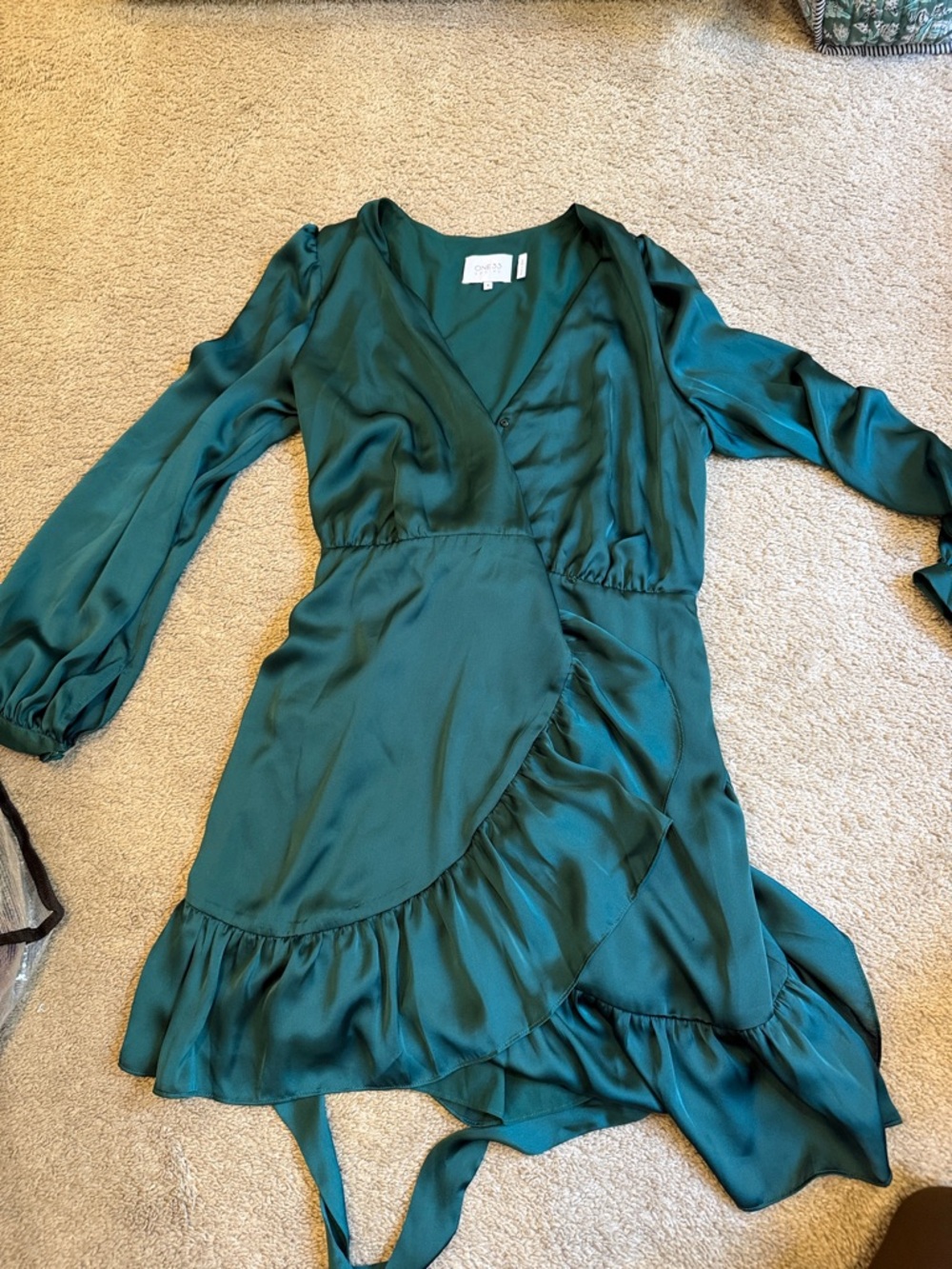 Emerald Green Wrap Ruffle Dress
